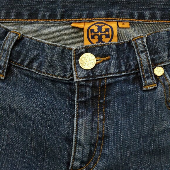 Tory Burch Slouchy Slim Gold Logo Hardware Low-Rise Y2K Women's Jeans Size 27 - Picture 5 of 14